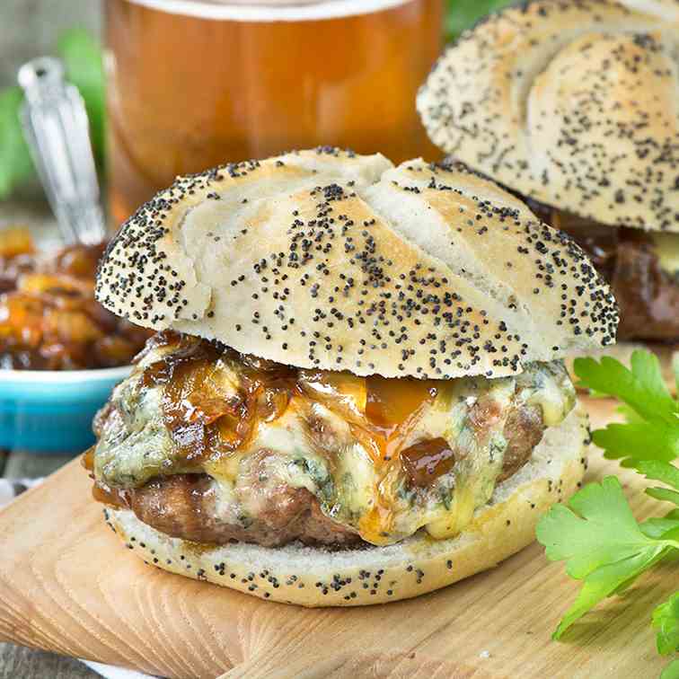 Beer Burgers with Beer Onion Jam