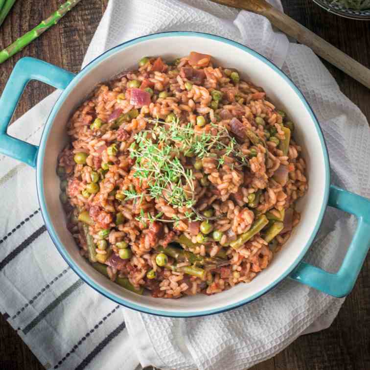 Baked Chorizo and Asparagus Risotto