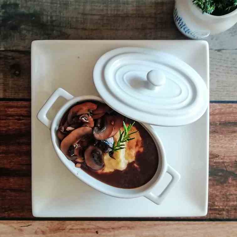 Red Wine MIso Mushrooms with Polenta