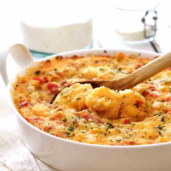 Spicy Shrimp - Grits Casserole with Gouda