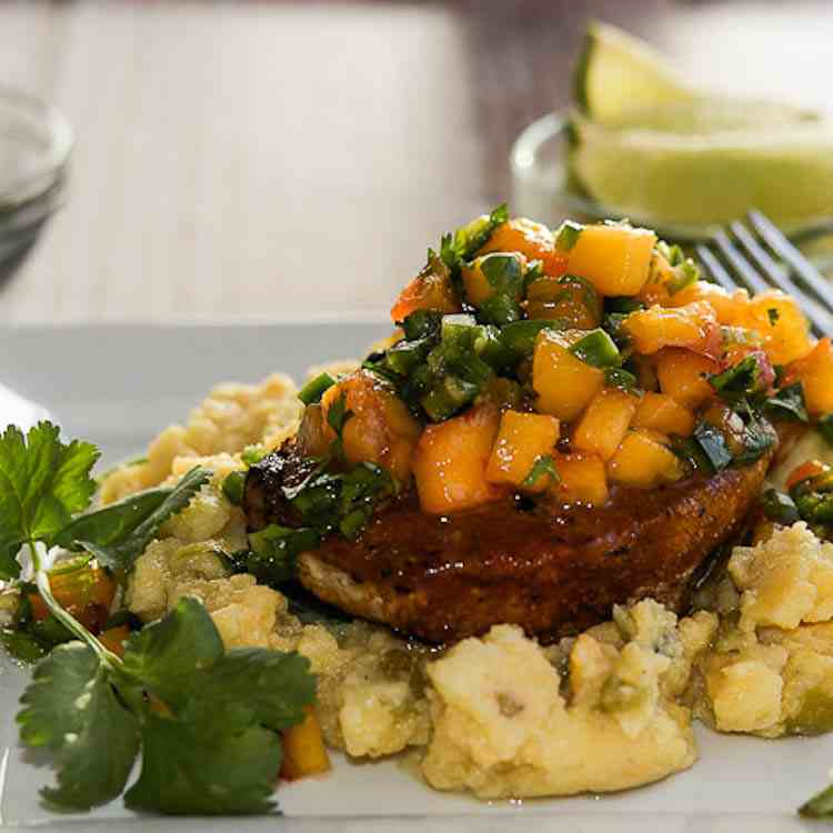 Pork, Peach Salsa & Green Chile Polenta