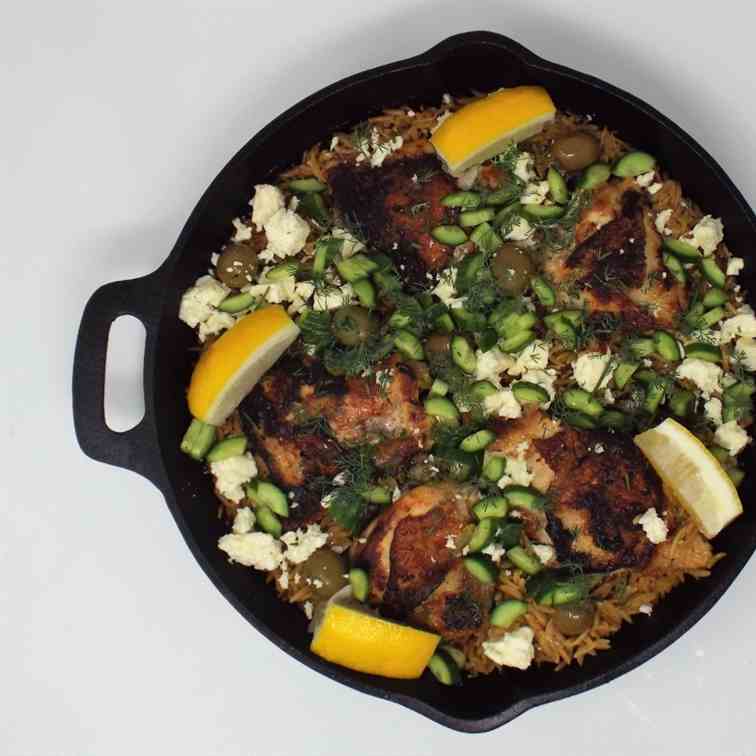 Chicken and Orzo Skillet Bake