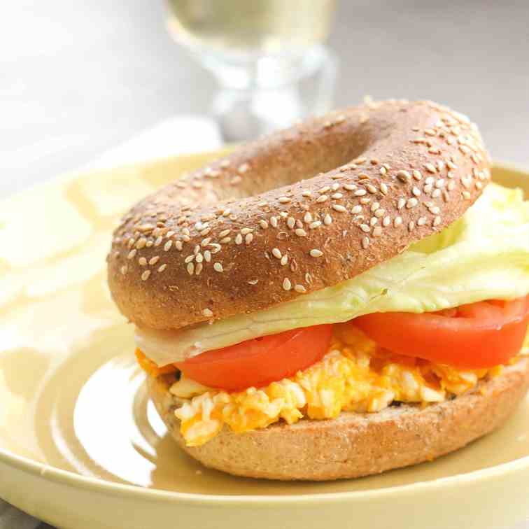 E.L.T (Egg Lettuce Tomato) Breakfast Bagel