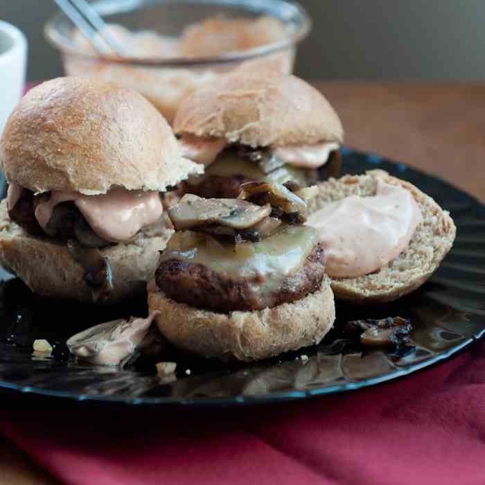 Mini Swiss and Mushroom Burgers