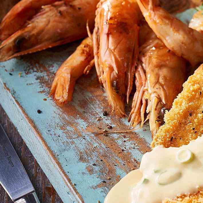 Chicken Schnitzel, Jumbo Prawns