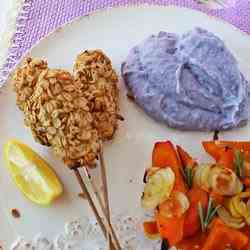 Hake in breading and mustard oatmeal