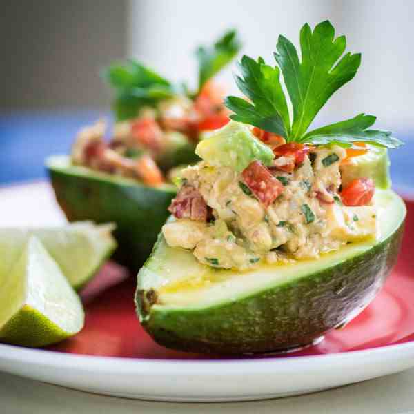 Crab salad stuffed avocado