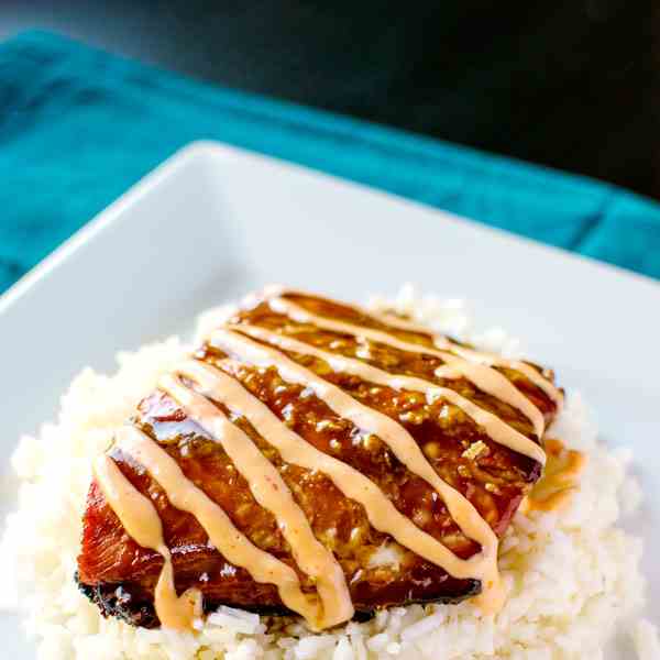 Teriyaki Salmon with Sriracha Cream Sauce
