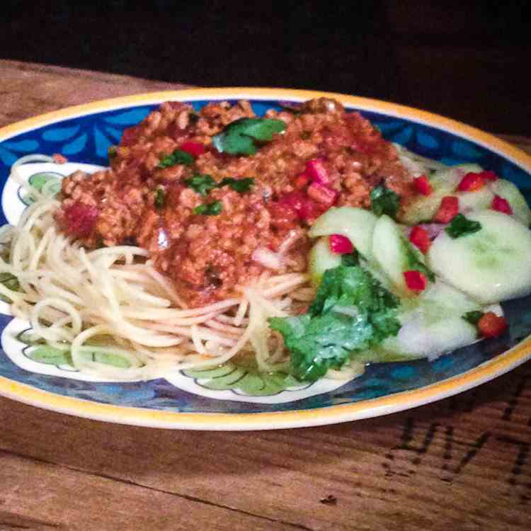 Thai Fried Ground Pork With Pasta