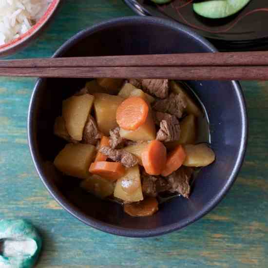 Japanese style beef on rice (nikujaga)