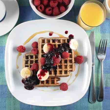 Whole Wheat Waffles with Blueberry Syrup