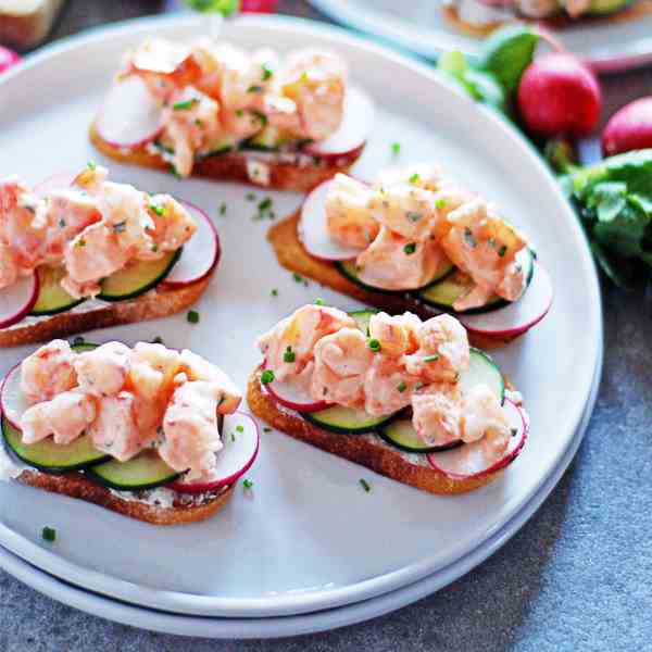 Shrimp Toasts with Radishes