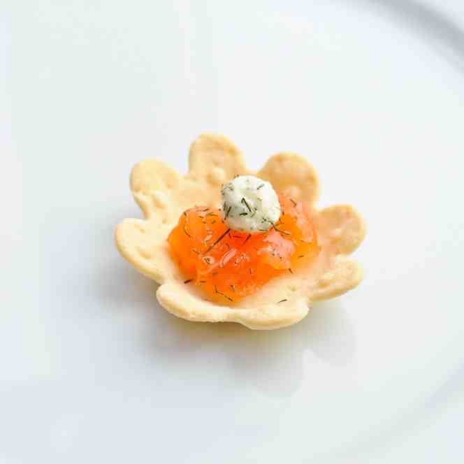 Smoked salmon and crème fraiche canapé