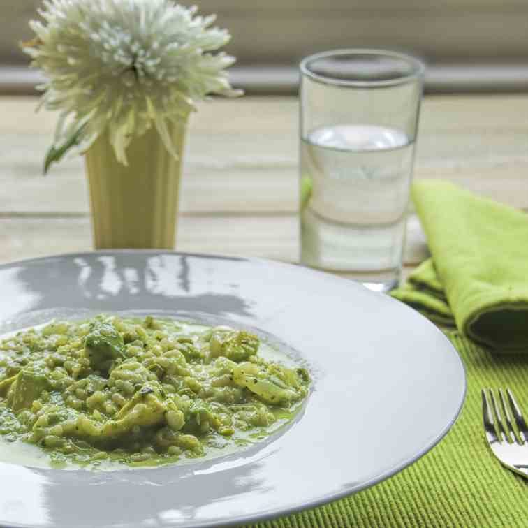 smoked avocado and pea risotto