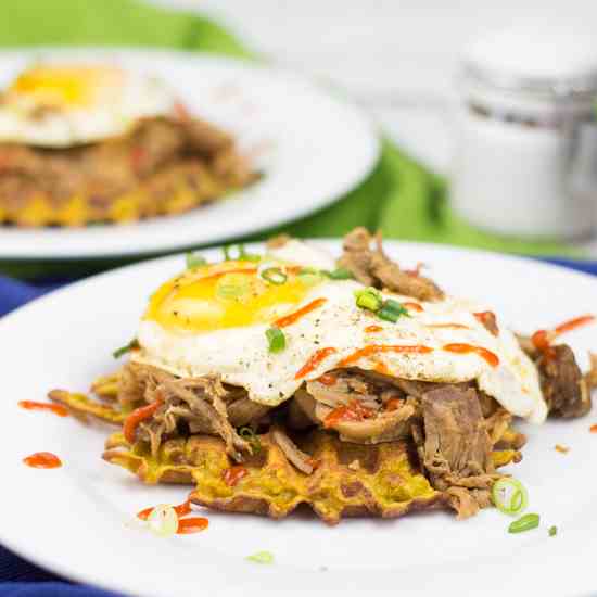 Sweet Potato Pulled Pork Waffles