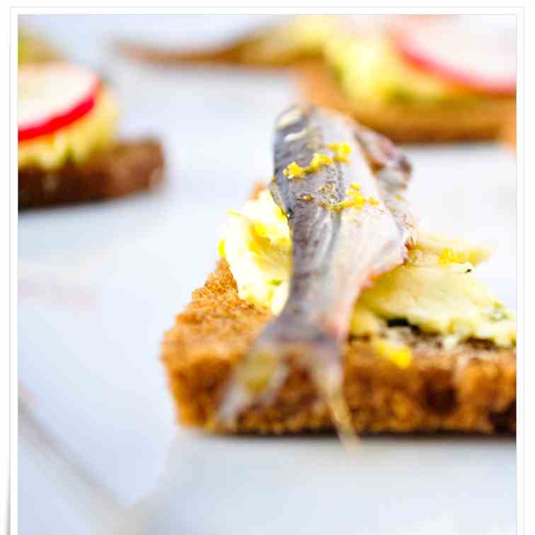 Sardine, Herring, Radish Tartines