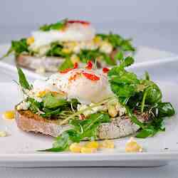 Feta Cheese, Arugula and Poached Egg Open 