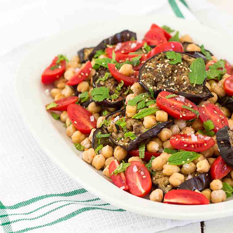 Moroccan eggplant and chickpea salad with