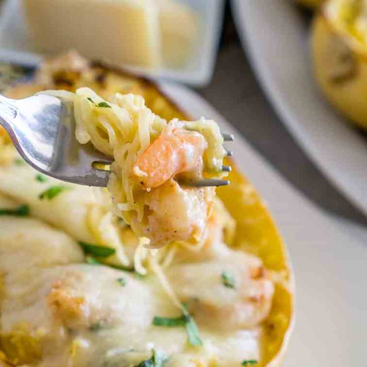 Spaghetti Squash Shrimp Alfredo