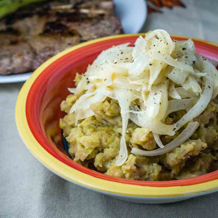 Mashed Plantains with Sauteed Onions