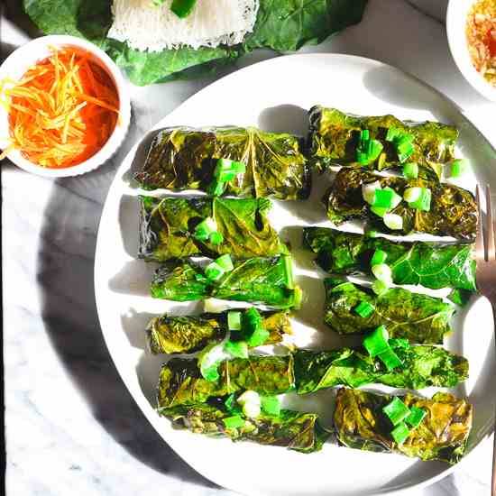 Beef Wrapped in Collard Green-