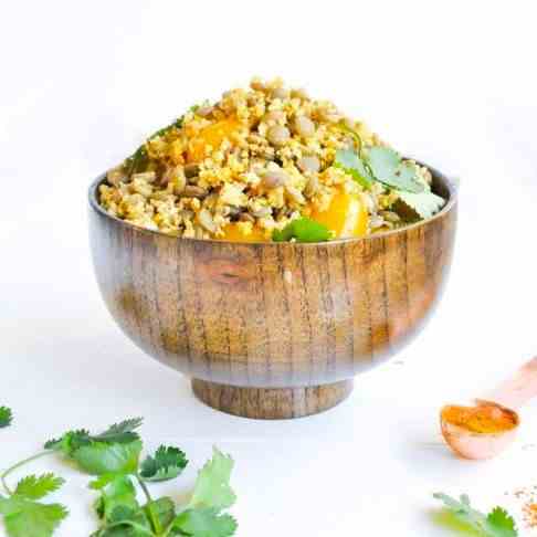 Masala riced cauliflower and lentil salad