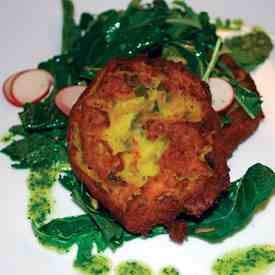 red lentil cakes and kale salad