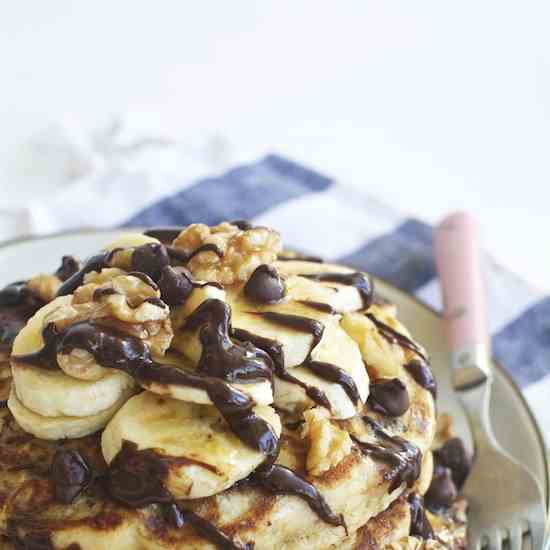 Fluffy Chunky Monkey Pancakes