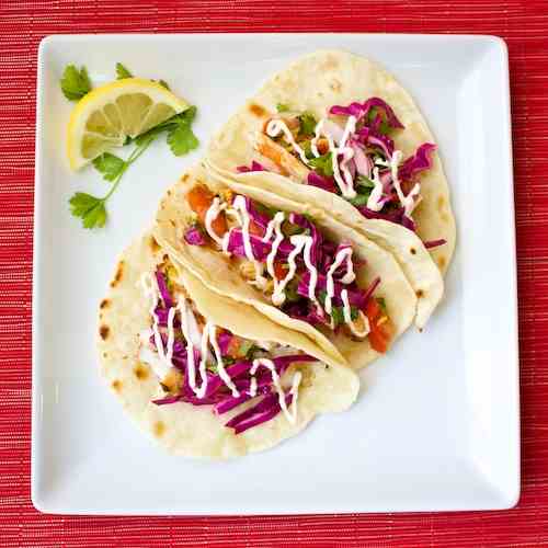 Fish Tacos with Red Cabbage Slaw