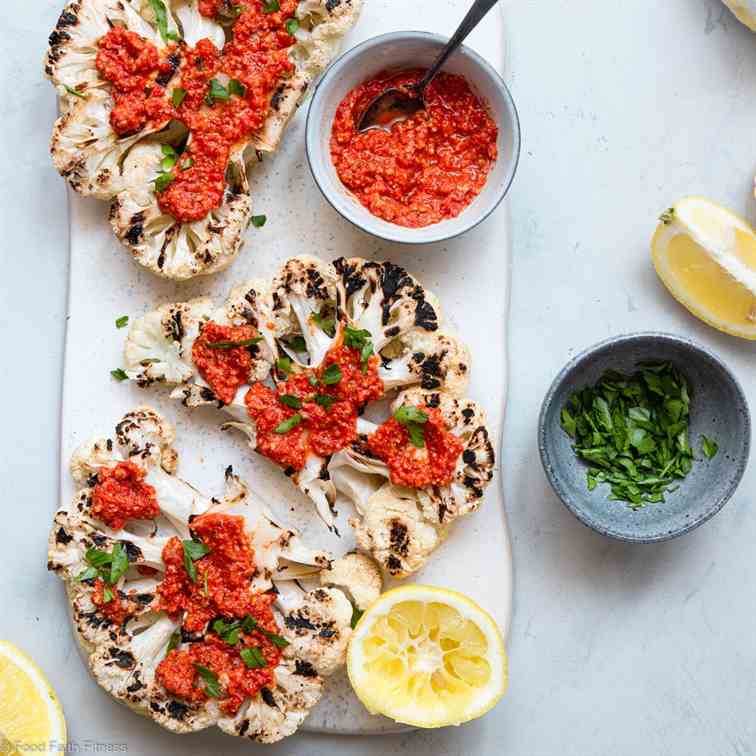 Grilled Romesco Cauliflower Steak 