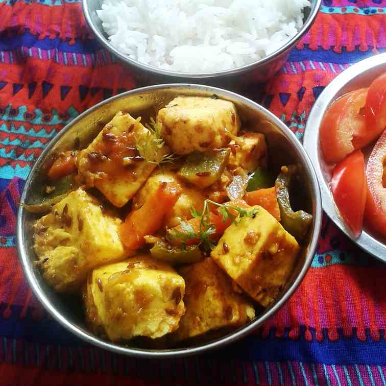 Indian cheese curry with vegetables