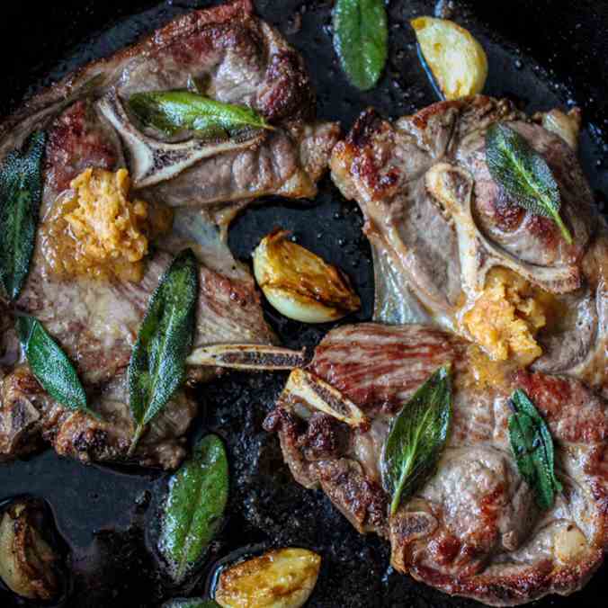 Pan Seared Lamb Chops w Miso Butter