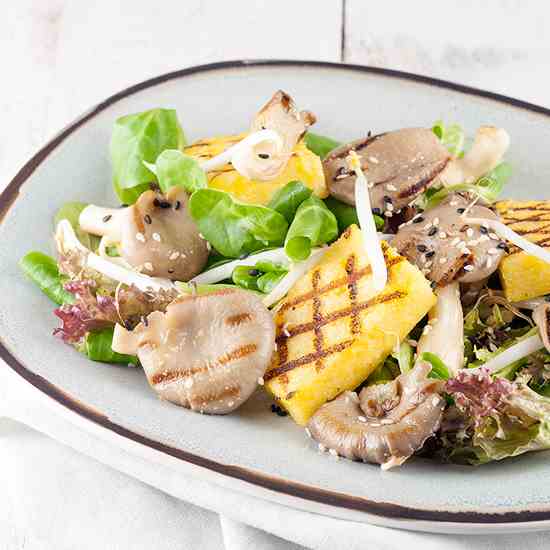 Oyster mushrooms and polenta salad