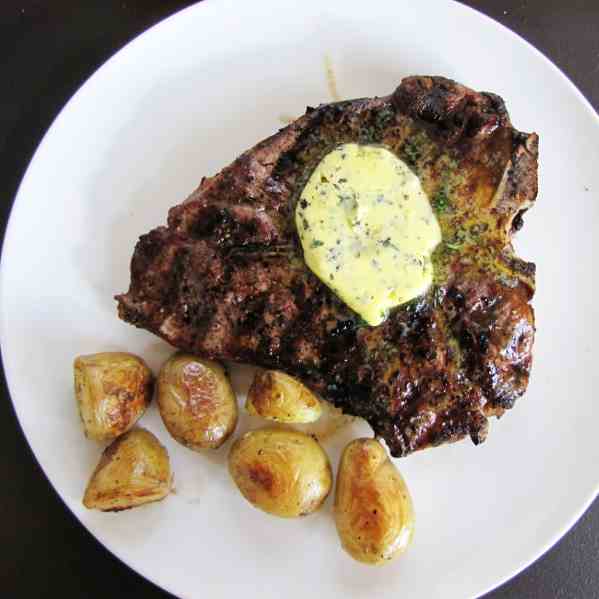 T-Bone steak with herbed compound butter