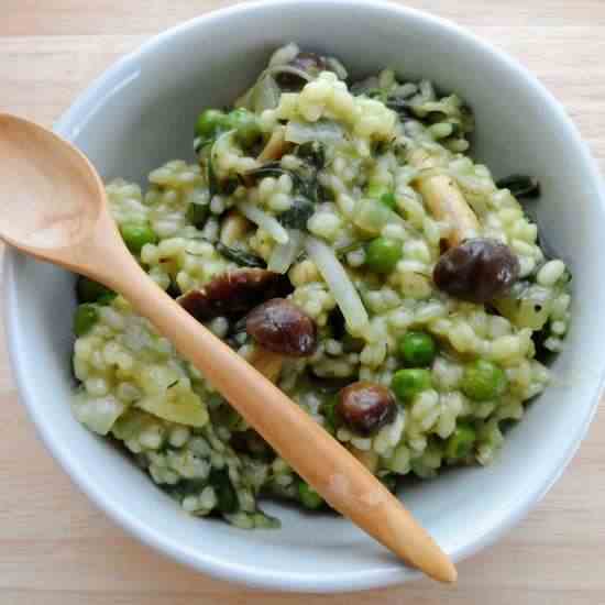 Mushroom Risotto with Baby Spinach and Pea
