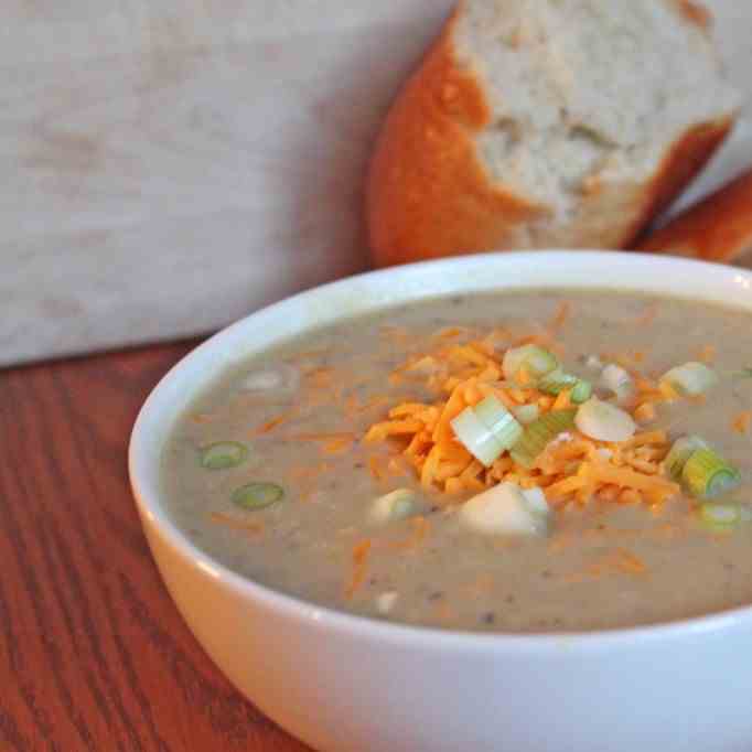 Slow Cooker Cheddar Potato Asparagus Soup