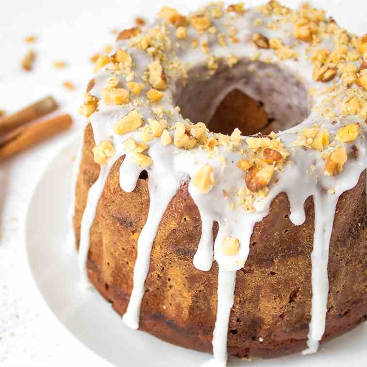 Glazed Gingerbread Bundt Cake with Nut Top