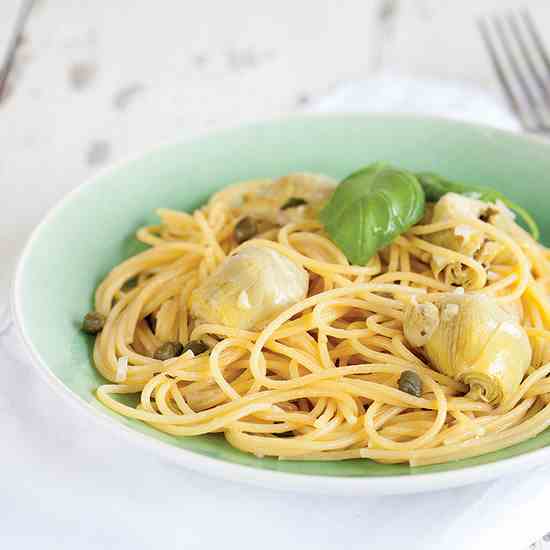 Lemon butter pasta with artichokes