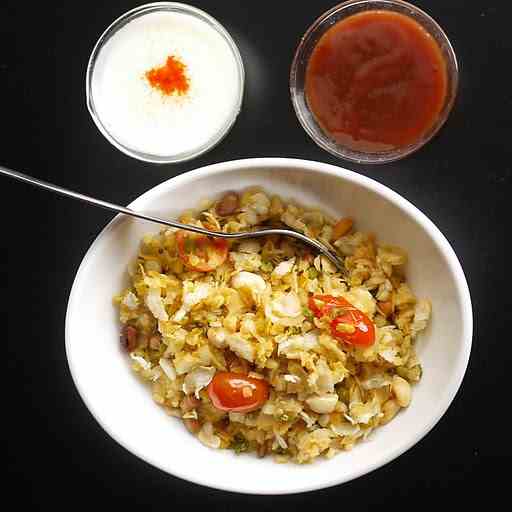 Rice Flakes with Fresh Sprouts (Poha)