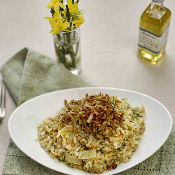 flageolet bean and crispy leek risotto wit