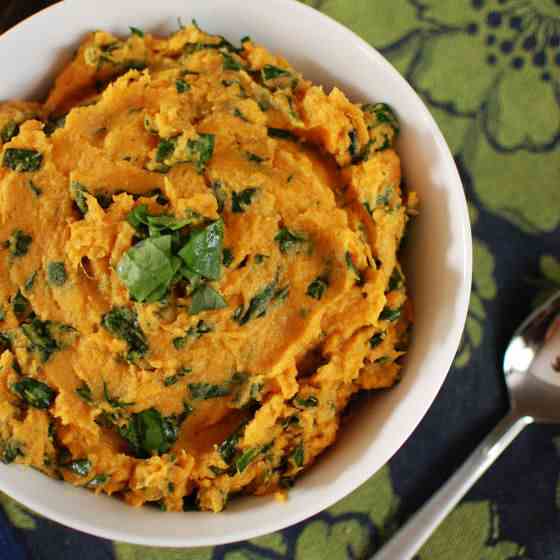 Goat Cheese & Spinach Mashed Sweet Potatoe