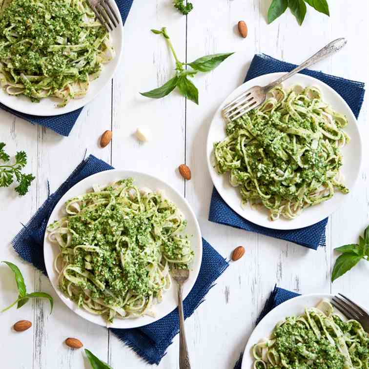 Fettuccine with Vegan Parsley Almond Pesto