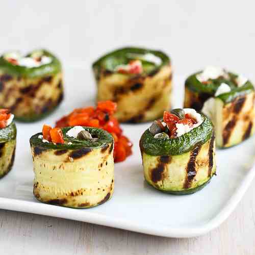 Grilled Zucchini Rolls w/ Goat Cheese