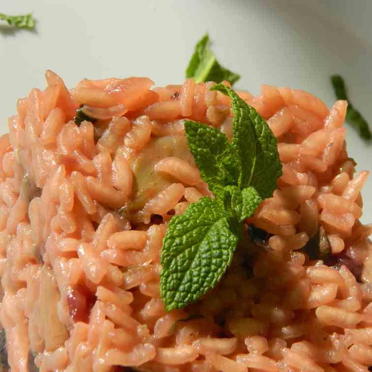 Pink artichoke mushroom risotto