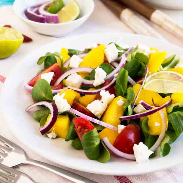 Spicy Mango Feta Mache salad