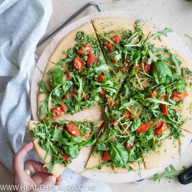 Chickpea Pizza with Rocket Pesto