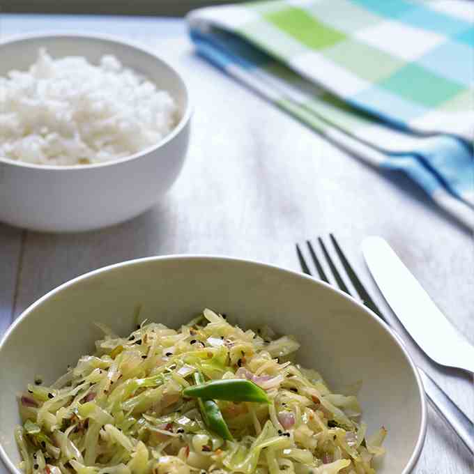 Stir fried cabbage with whole spices