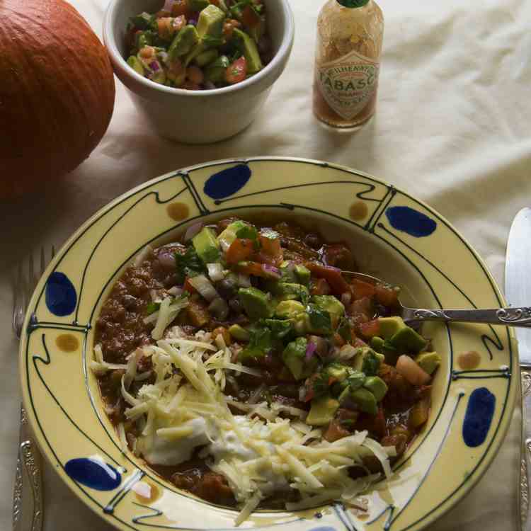 winter squash and bean chilli with chunky 