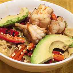 Carbonara with Prawns, Jalapenos & Avocado