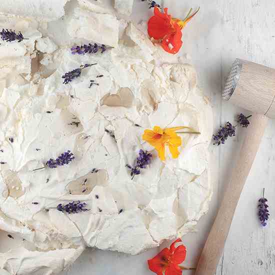 Lemon Pavlova with lavender syrup